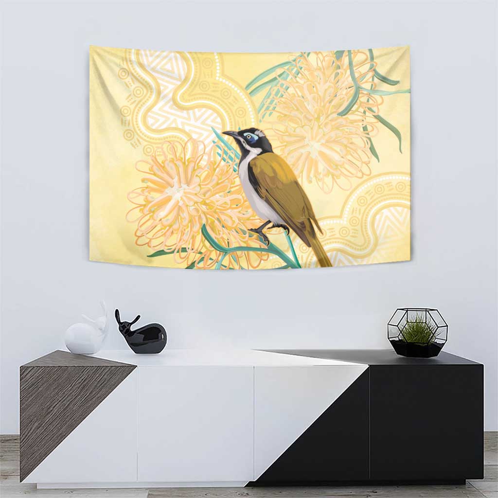 Australia Grevillea And Honeyeaters Tapestry Aboriginal Art - Watercolor Style