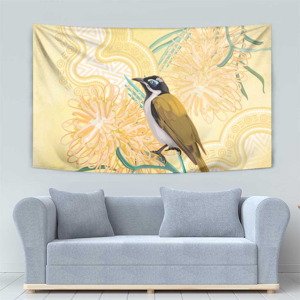 Australia Grevillea And Honeyeaters Tapestry Aboriginal Art - Watercolor Style