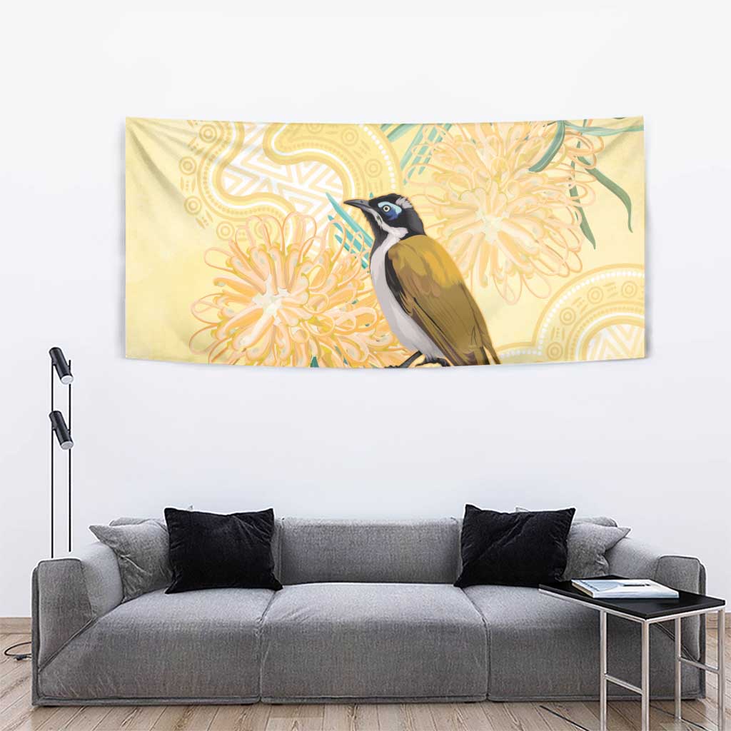 Australia Grevillea And Honeyeaters Tapestry Aboriginal Art - Watercolor Style