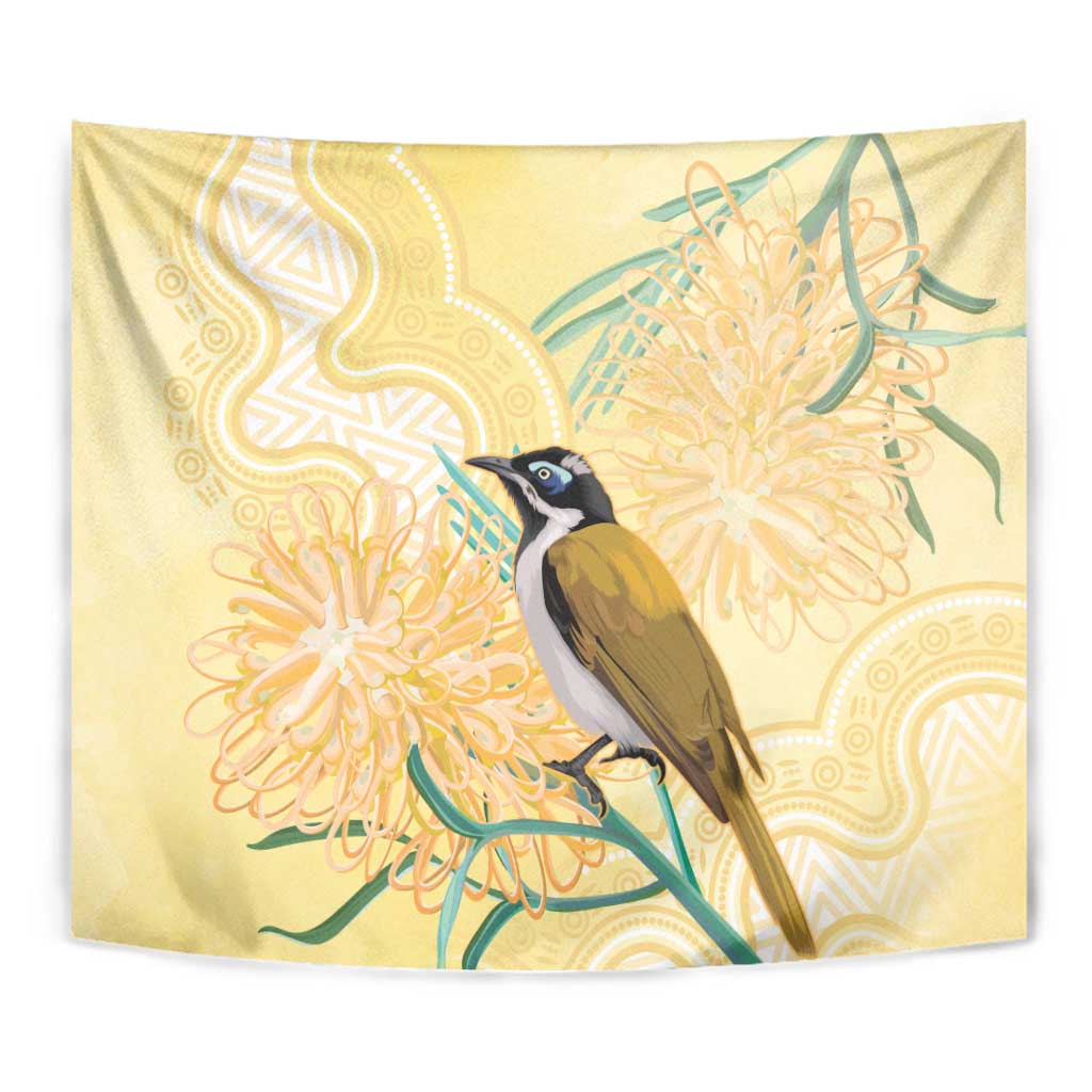 Australia Grevillea And Honeyeaters Tapestry Aboriginal Art - Watercolor Style