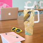 Australia Grevillea And Honeyeaters Tumbler With Handle Aboriginal Art - Watercolor Style