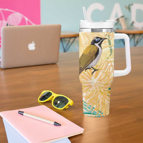 Australia Grevillea And Honeyeaters Tumbler With Handle Aboriginal Art - Watercolor Style