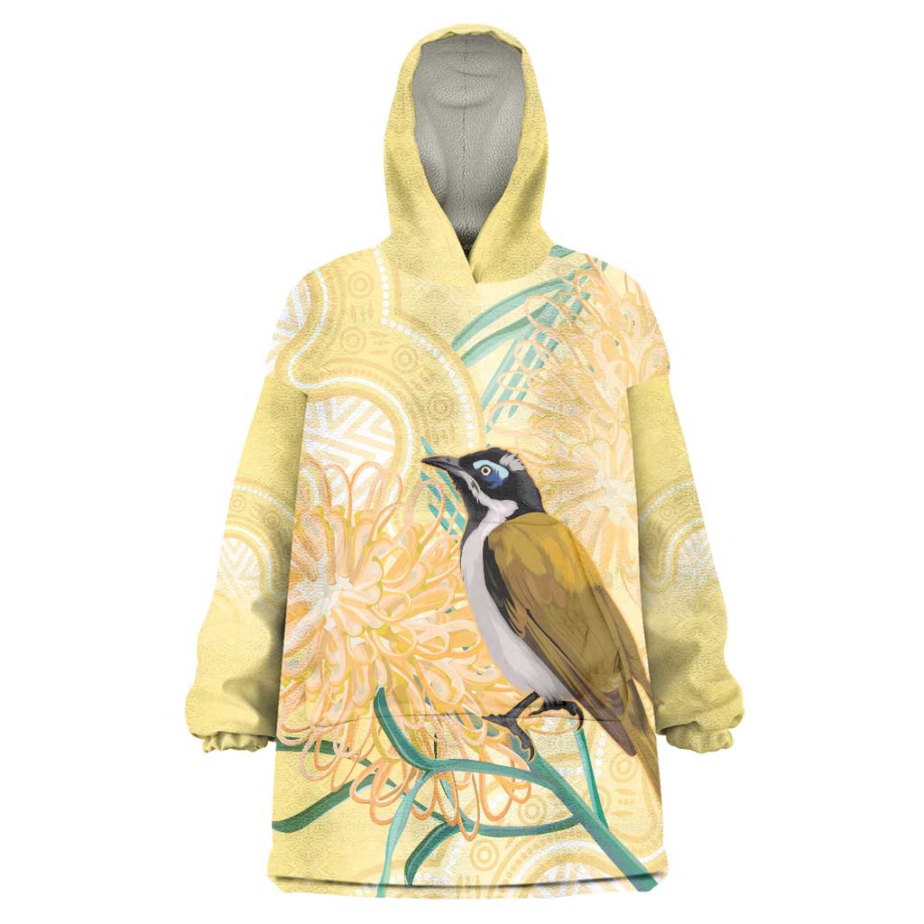 Australia Grevillea And Honeyeaters Wearable Blanket Hoodie Aboriginal Art - Watercolor Style