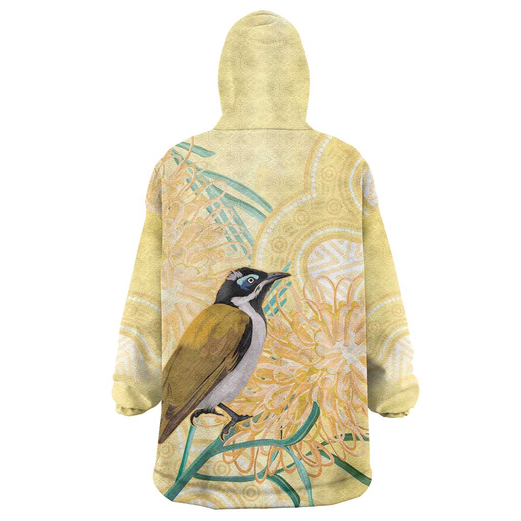 Australia Grevillea And Honeyeaters Wearable Blanket Hoodie Aboriginal Art - Watercolor Style