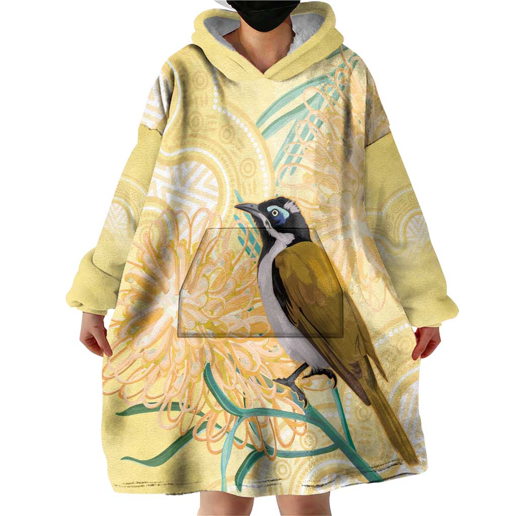 Australia Grevillea And Honeyeaters Wearable Blanket Hoodie Aboriginal Art - Watercolor Style