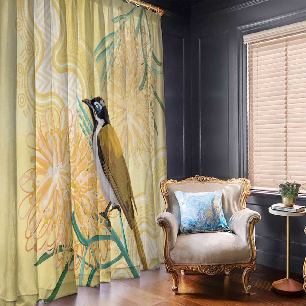 Australia Grevillea And Honeyeaters Window Curtain Aboriginal Art - Watercolor Style