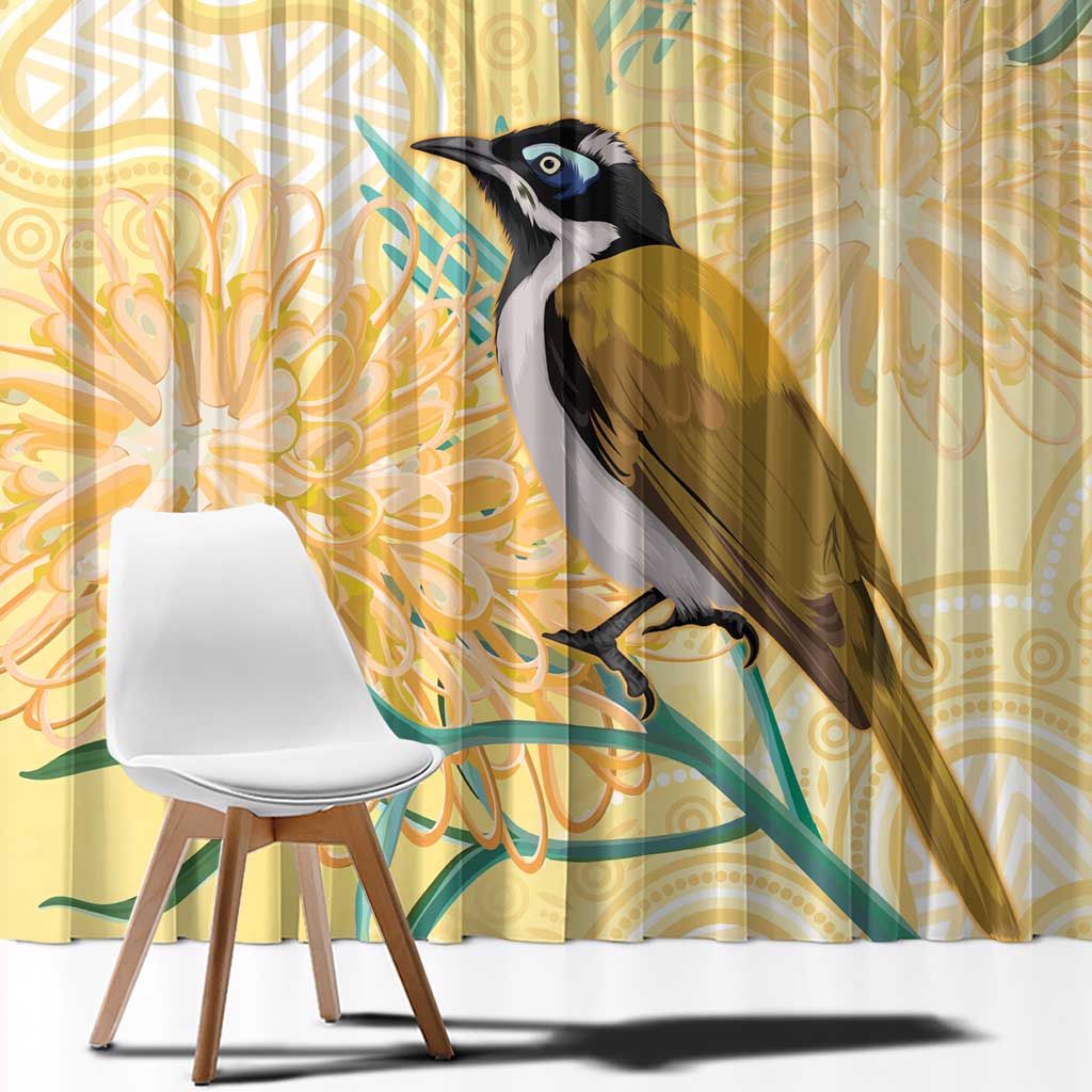 Australia Grevillea And Honeyeaters Window Curtain Aboriginal Art - Watercolor Style
