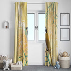 Australia Grevillea And Honeyeaters Window Curtain Aboriginal Art - Watercolor Style