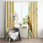 Australia Grevillea And Honeyeaters Window Curtain Aboriginal Art - Watercolor Style