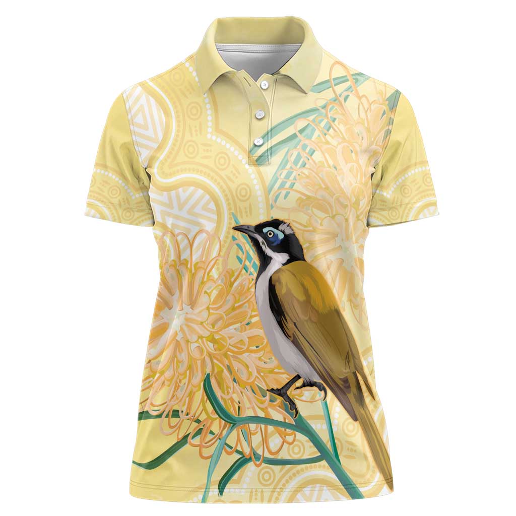 Australia Grevillea And Honeyeaters Women Polo Shirt Aboriginal Art - Watercolor Style