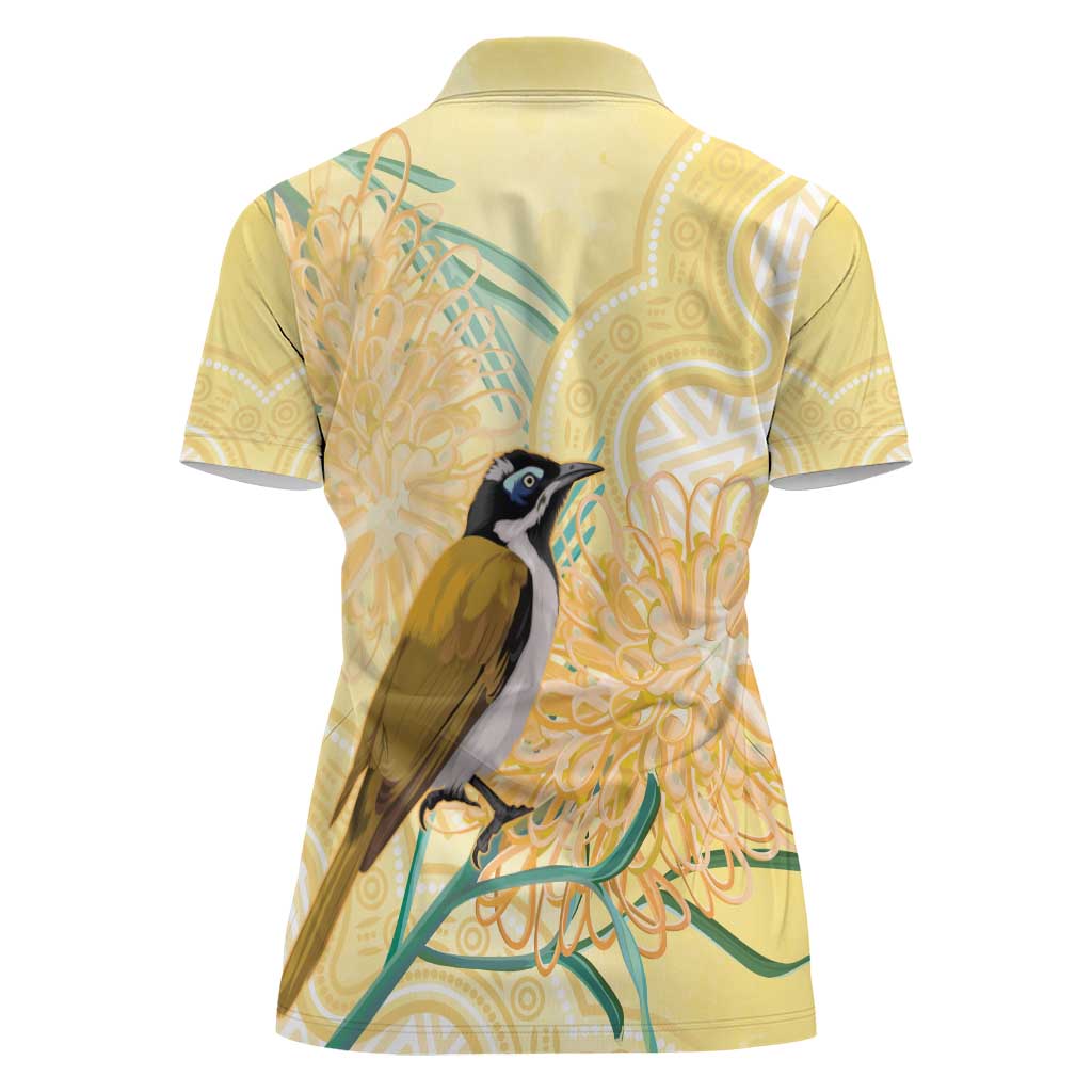 Australia Grevillea And Honeyeaters Women Polo Shirt Aboriginal Art - Watercolor Style