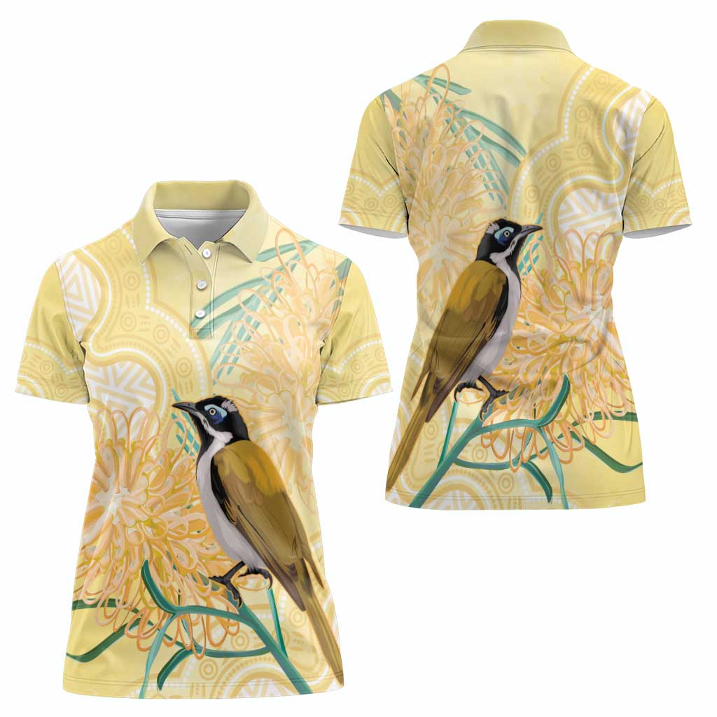 Australia Grevillea And Honeyeaters Women Polo Shirt Aboriginal Art - Watercolor Style