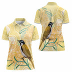Australia Grevillea And Honeyeaters Women Polo Shirt Aboriginal Art - Watercolor Style