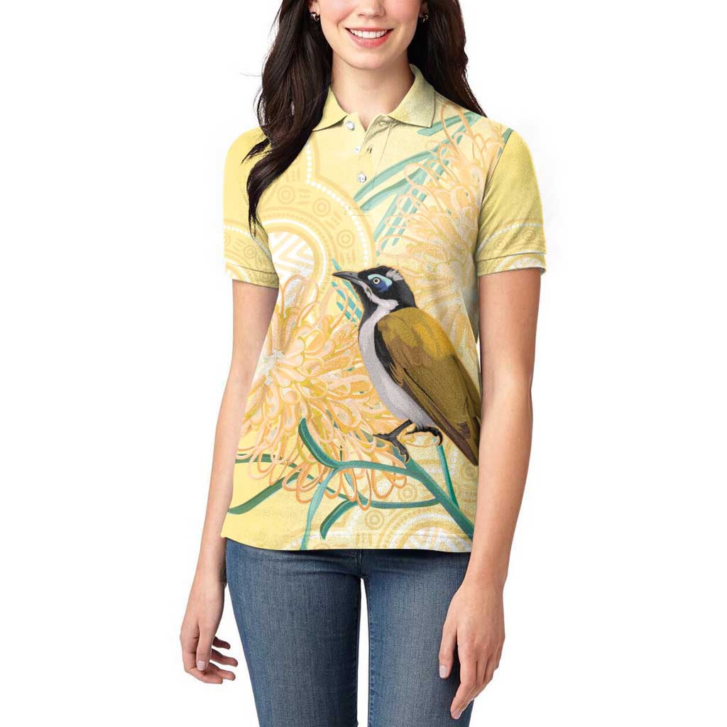 Australia Grevillea And Honeyeaters Women Polo Shirt Aboriginal Art - Watercolor Style