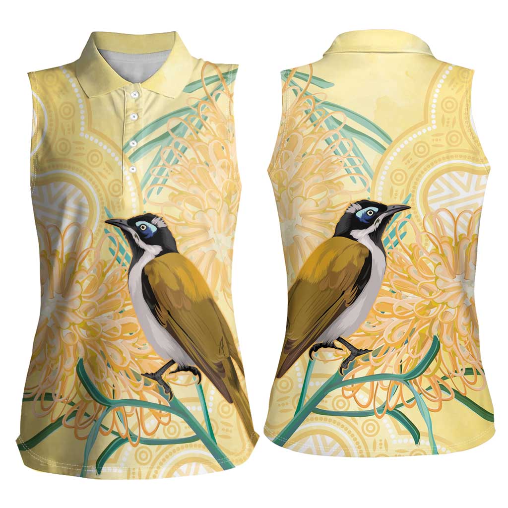 Australia Grevillea And Honeyeaters Women Sleeveless Polo Shirt Aboriginal Art - Watercolor Style