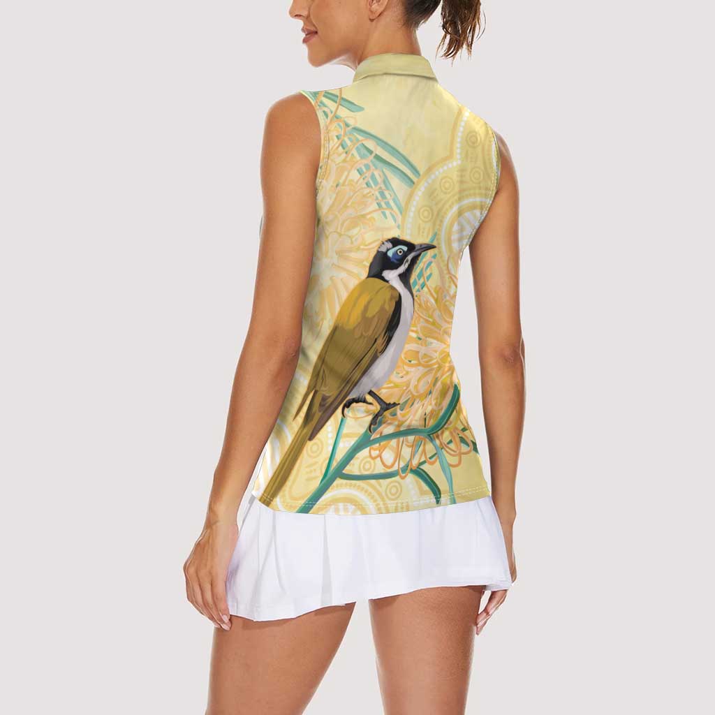 Australia Grevillea And Honeyeaters Women Sleeveless Polo Shirt Aboriginal Art - Watercolor Style