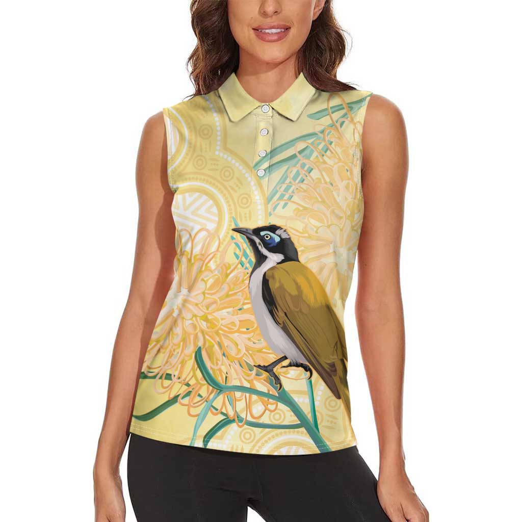 Australia Grevillea And Honeyeaters Women Sleeveless Polo Shirt Aboriginal Art - Watercolor Style