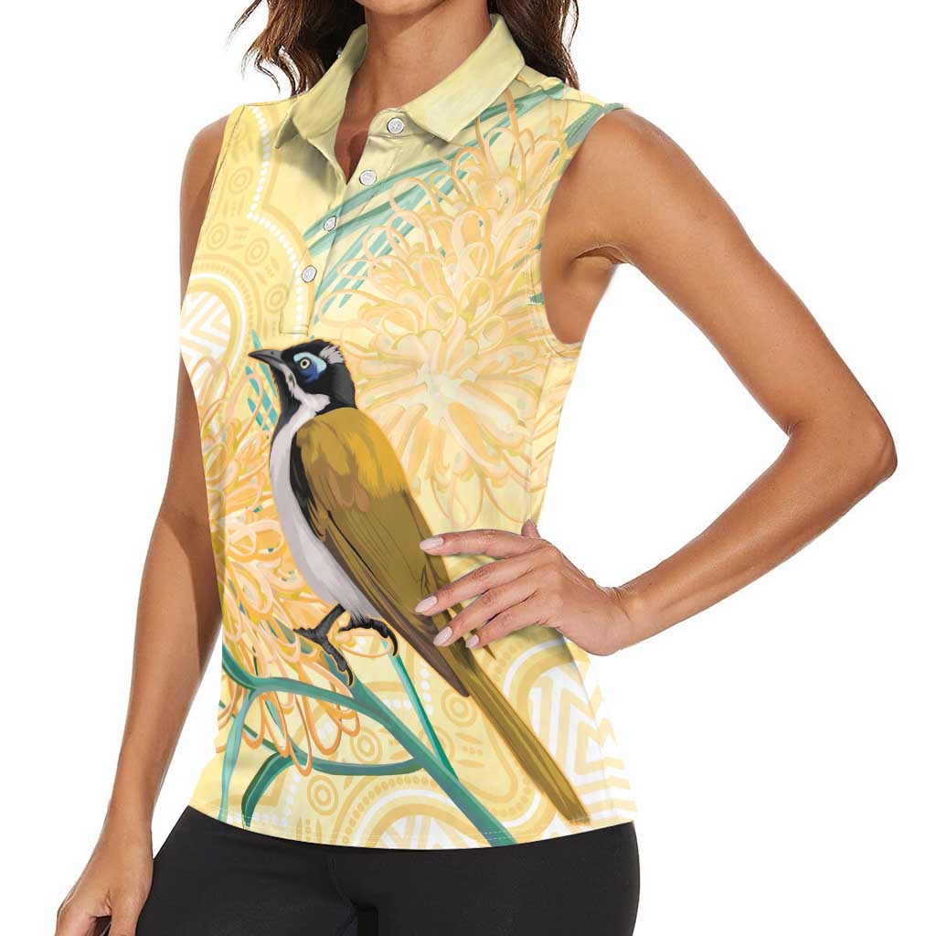 Australia Grevillea And Honeyeaters Women Sleeveless Polo Shirt Aboriginal Art - Watercolor Style