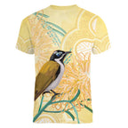 Australia Grevillea And Honeyeaters Women V-Neck T-Shirt Aboriginal Art - Watercolor Style