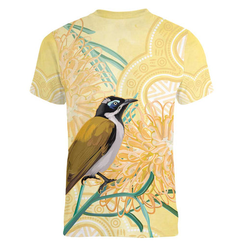 Australia Grevillea And Honeyeaters Women V-Neck T-Shirt Aboriginal Art - Watercolor Style