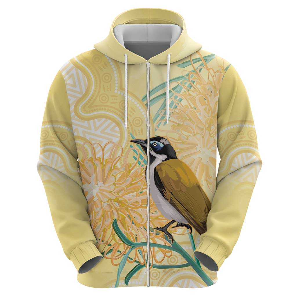 Australia Grevillea And Honeyeaters Zip Hoodie Aboriginal Art - Watercolor Style