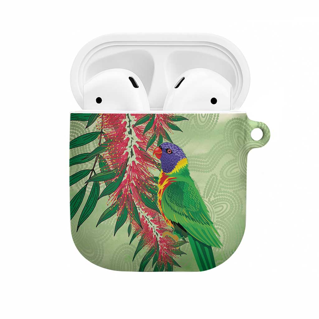 Australia Bottlebrush And Lorikeets AirPods Case Aboriginal Art - Watercolor Style - Aussie Hoodie