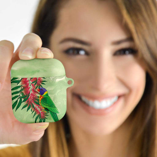 Australia Bottlebrush And Lorikeets AirPods Case Aboriginal Art - Watercolor Style - Aussie Hoodie