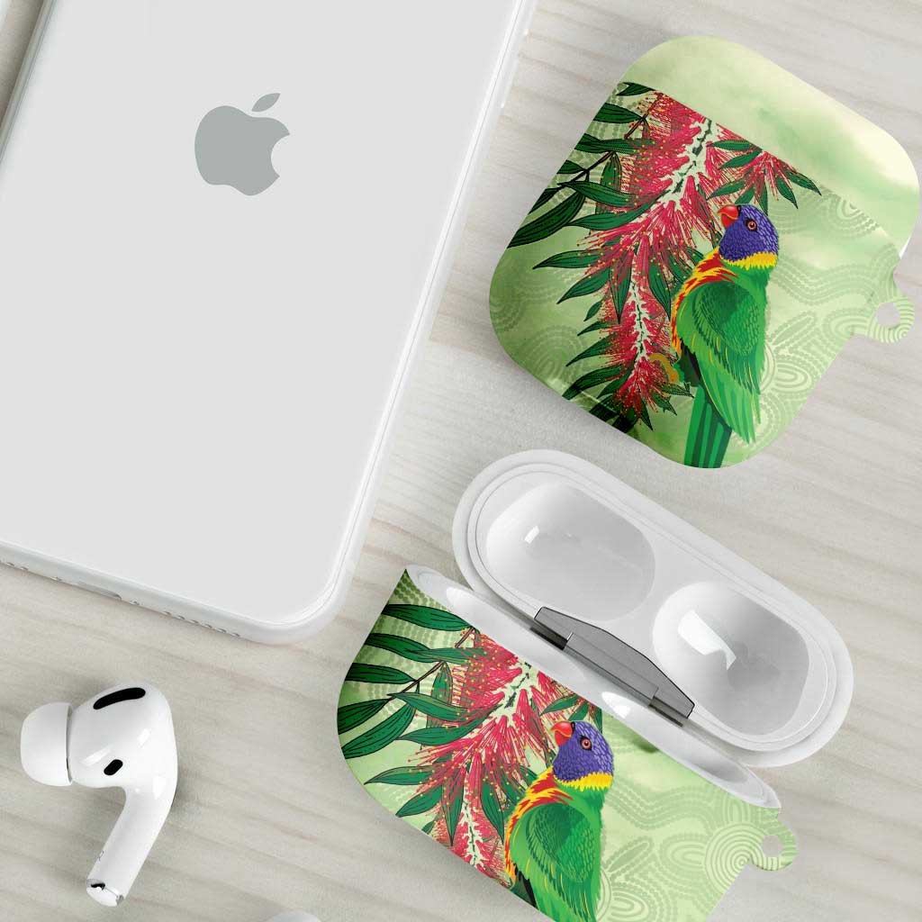 Australia Bottlebrush And Lorikeets AirPods Case Aboriginal Art - Watercolor Style - Aussie Hoodie