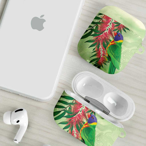 Australia Bottlebrush And Lorikeets AirPods Case Aboriginal Art - Watercolor Style - Aussie Hoodie