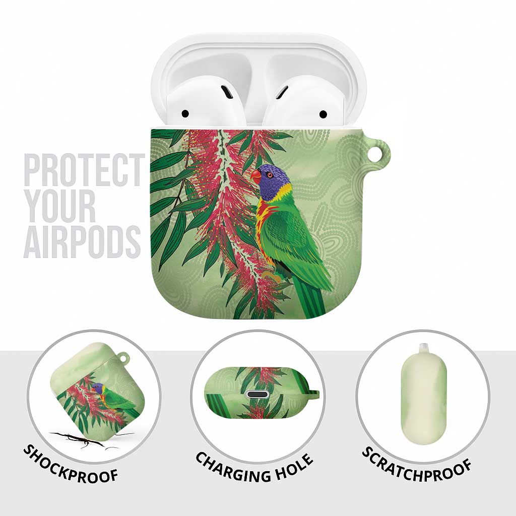 Australia Bottlebrush And Lorikeets AirPods Case Aboriginal Art - Watercolor Style - Aussie Hoodie