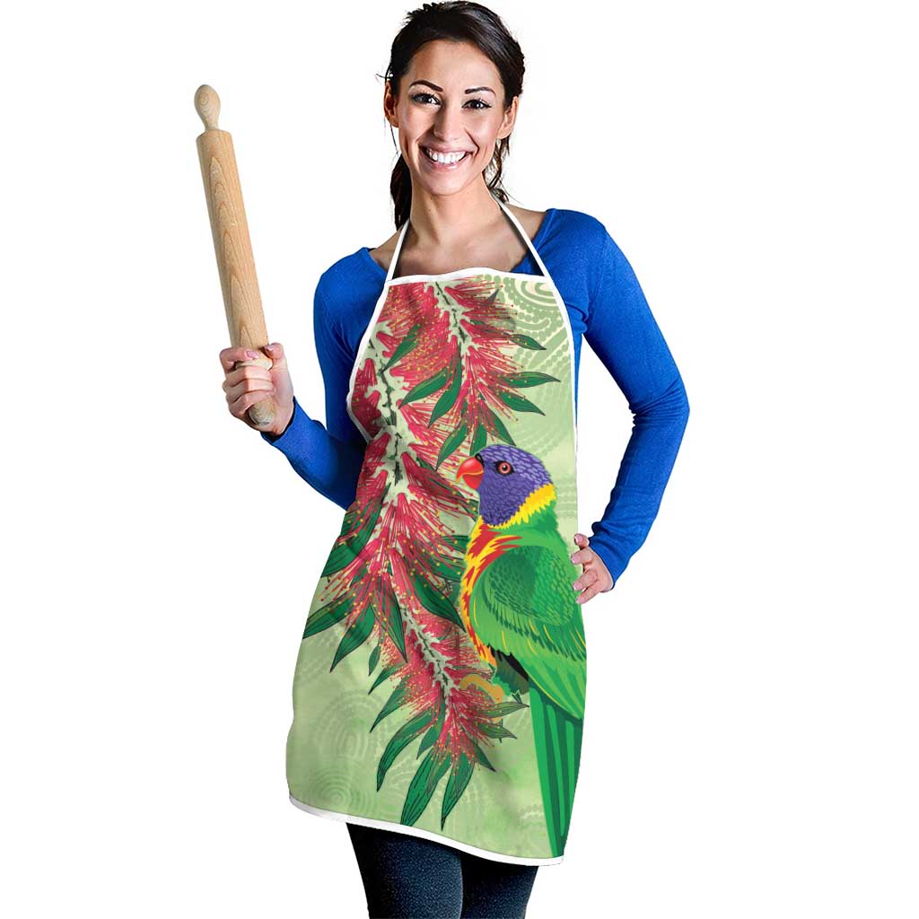 Australia Bottlebrush And Lorikeets Apron Aboriginal Art - Watercolor Style - Aussie Hoodie