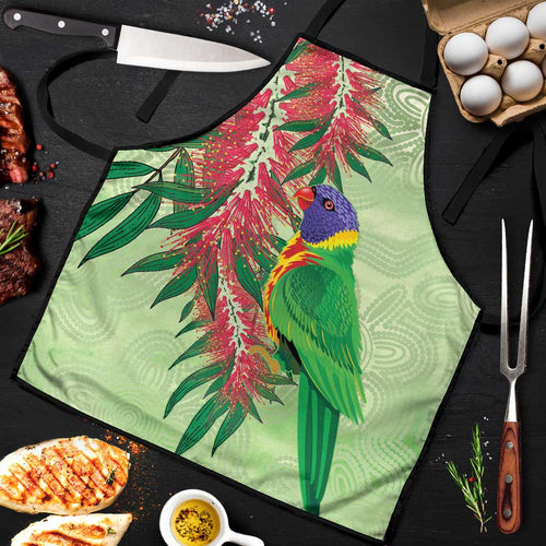 Australia Bottlebrush And Lorikeets Apron Aboriginal Art - Watercolor Style - Aussie Hoodie