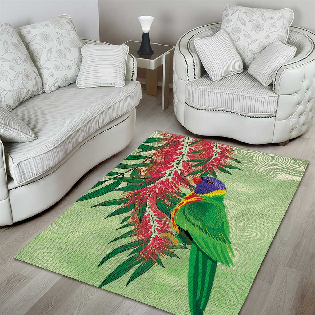 Australia Bottlebrush And Lorikeets Area Rug Aboriginal Art - Watercolor Style