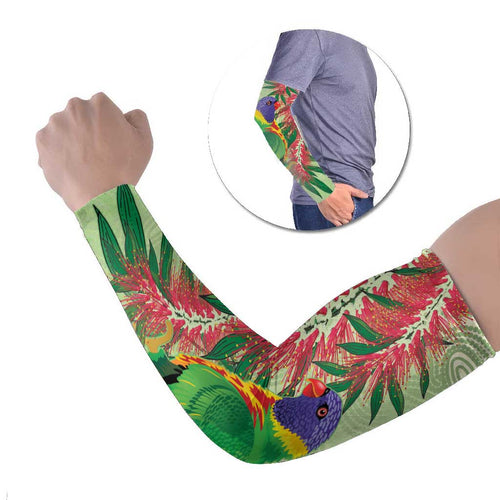 Australia Bottlebrush And Lorikeets Arm Sleeves Aboriginal Art - Watercolor Style - Aussie Hoodie