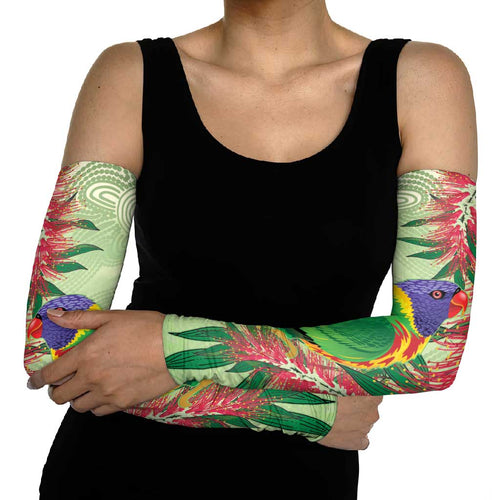 Australia Bottlebrush And Lorikeets Arm Sleeves Aboriginal Art - Watercolor Style - Aussie Hoodie
