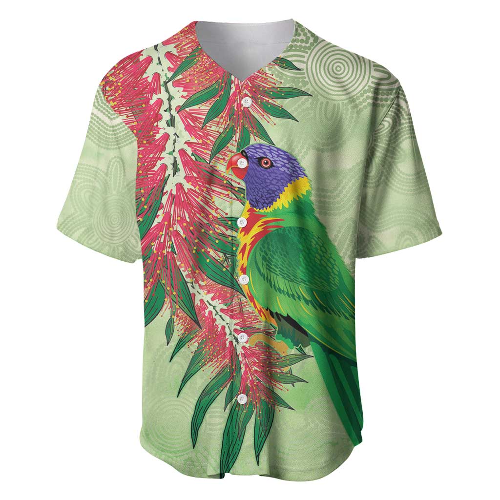 Australia Bottlebrush And Lorikeets Baseball Jersey Aboriginal Art - Watercolor Style