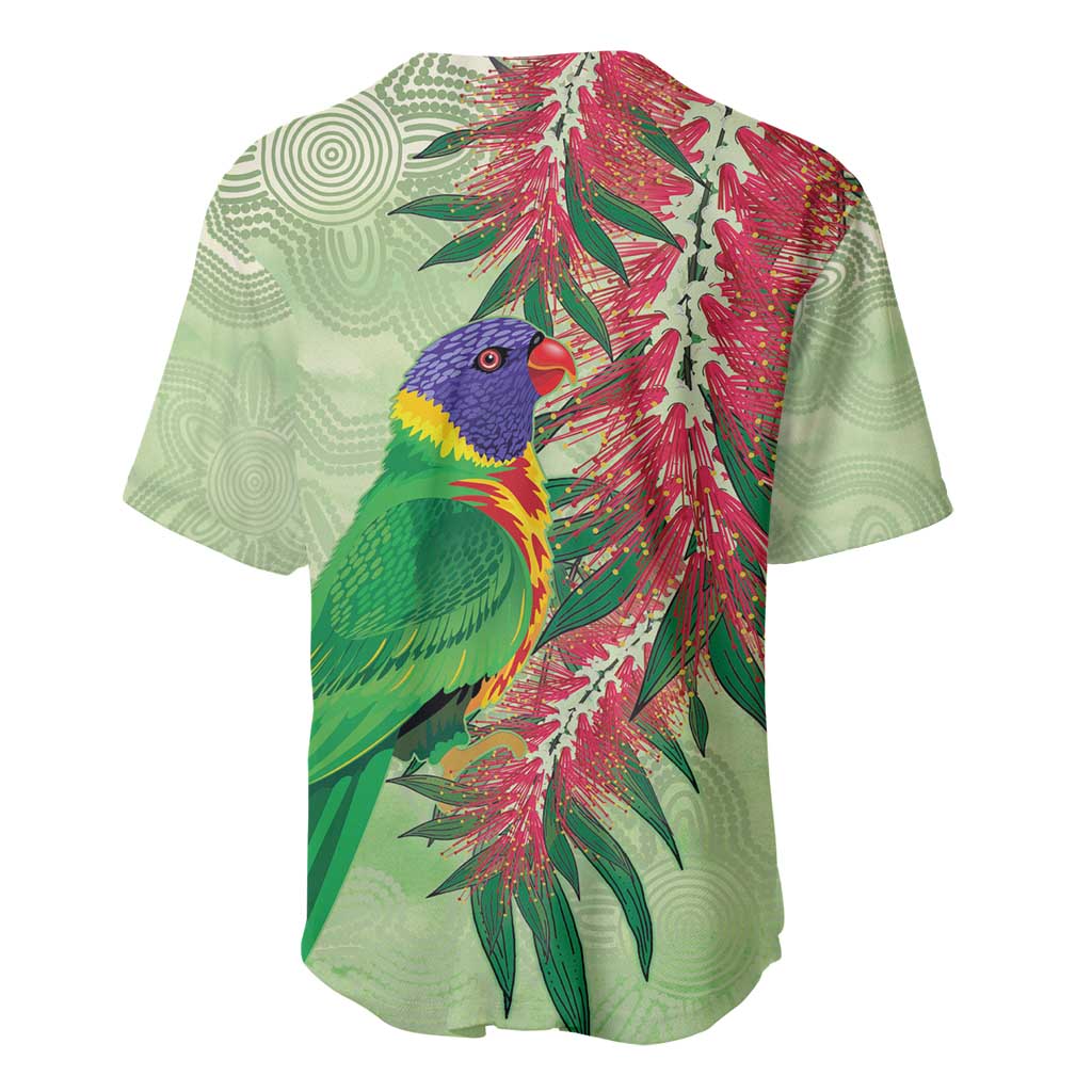 Australia Bottlebrush And Lorikeets Baseball Jersey Aboriginal Art - Watercolor Style