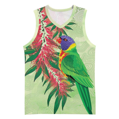 Australia Bottlebrush And Lorikeets Basketball Jersey Aboriginal Art - Watercolor Style - Aussie Hoodie