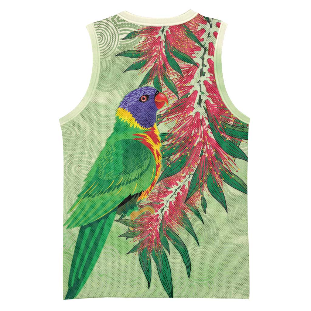 Australia Bottlebrush And Lorikeets Basketball Jersey Aboriginal Art - Watercolor Style - Aussie Hoodie