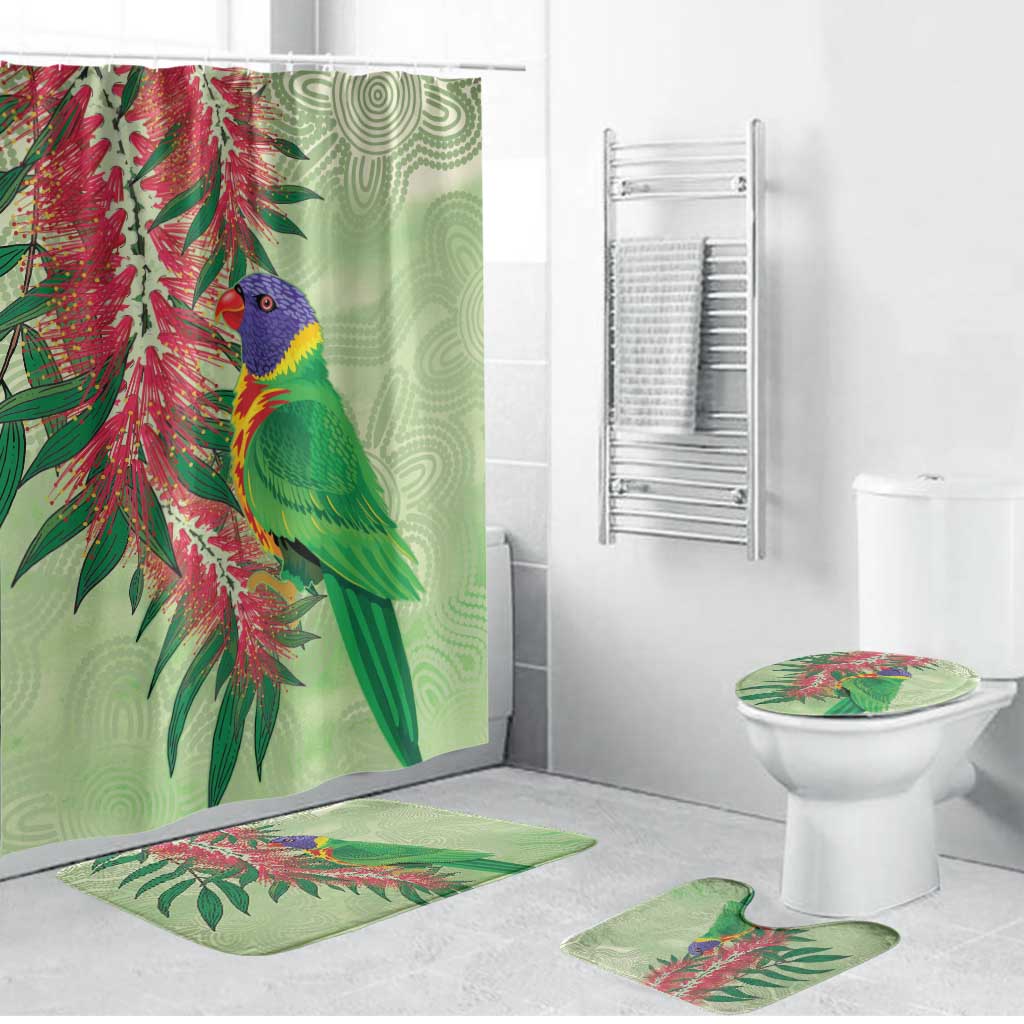 Australia Bottlebrush And Lorikeets Bathroom Set Aboriginal Art - Watercolor Style - Aussie Hoodie