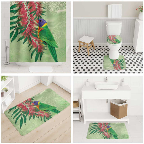 Australia Bottlebrush And Lorikeets Bathroom Set Aboriginal Art - Watercolor Style - Aussie Hoodie