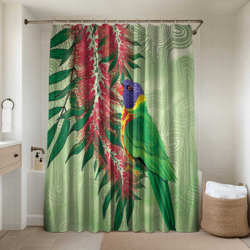 Australia Bottlebrush And Lorikeets Bathroom Set Aboriginal Art - Watercolor Style - Aussie Hoodie