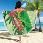 Australia Bottlebrush And Lorikeets Beach Blanket Aboriginal Art - Watercolor Style