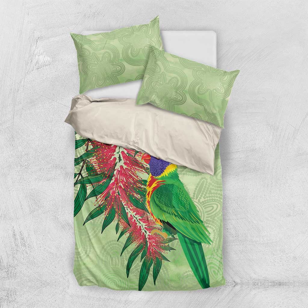 Australia Bottlebrush And Lorikeets Bedding Set Aboriginal Art - Watercolor Style