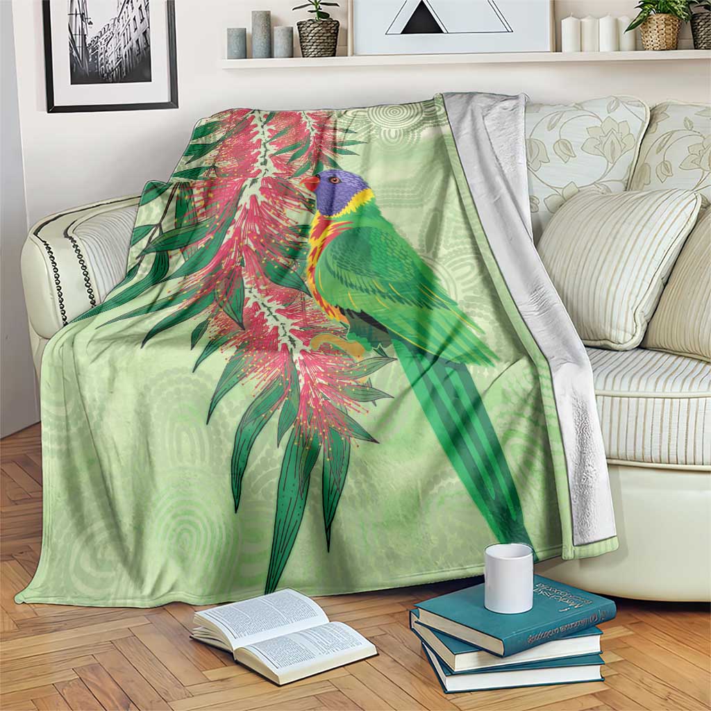 Australia Bottlebrush And Lorikeets Blanket Aboriginal Art - Watercolor Style