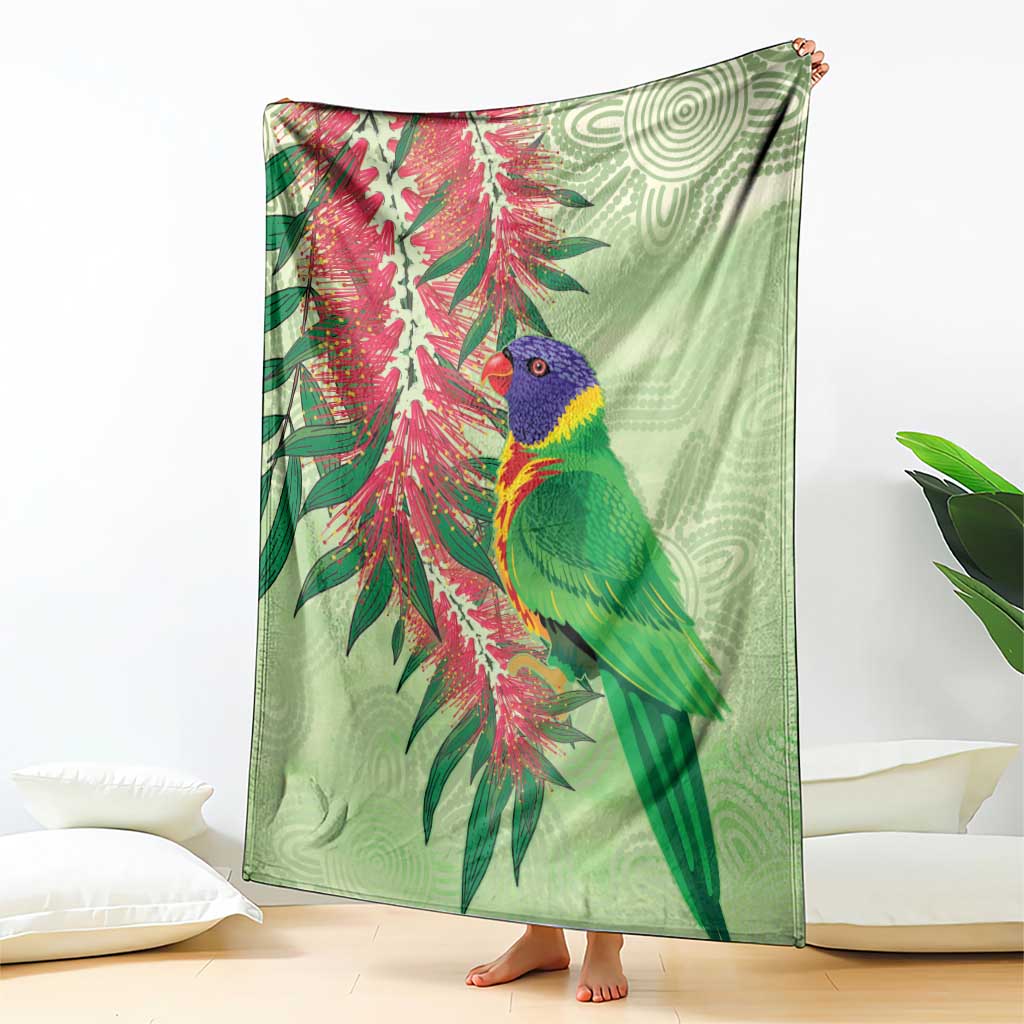 Australia Bottlebrush And Lorikeets Blanket Aboriginal Art - Watercolor Style