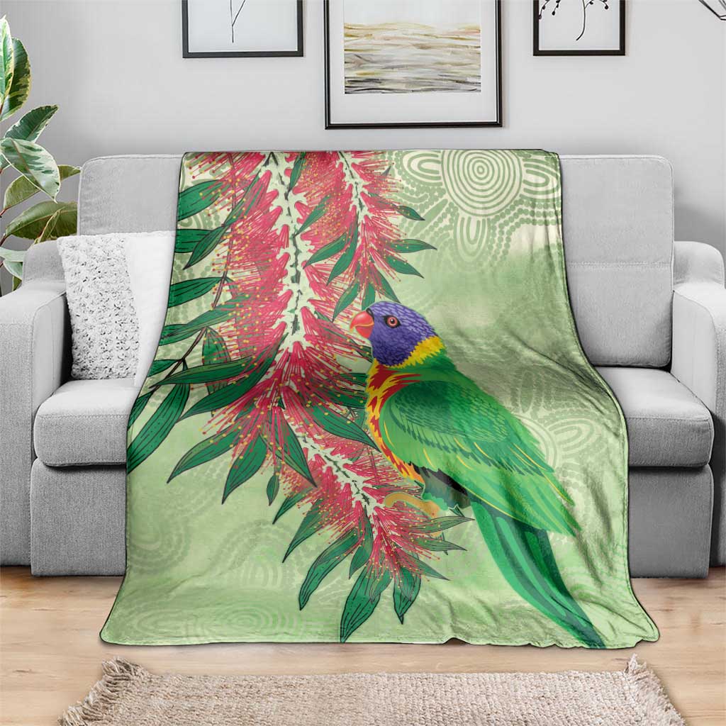 Australia Bottlebrush And Lorikeets Blanket Aboriginal Art - Watercolor Style