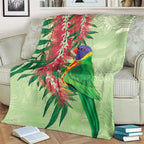 Australia Bottlebrush And Lorikeets Blanket Aboriginal Art - Watercolor Style