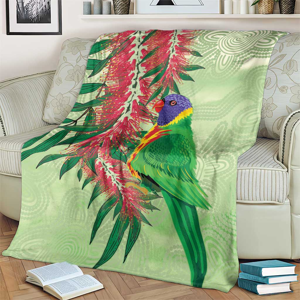 Australia Bottlebrush And Lorikeets Blanket Aboriginal Art - Watercolor Style