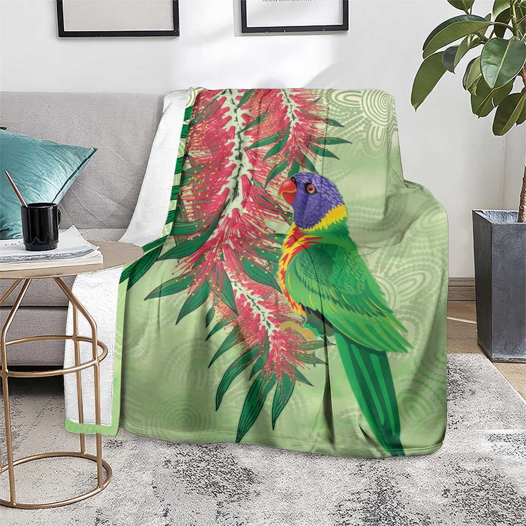 Australia Bottlebrush And Lorikeets Blanket Aboriginal Art - Watercolor Style